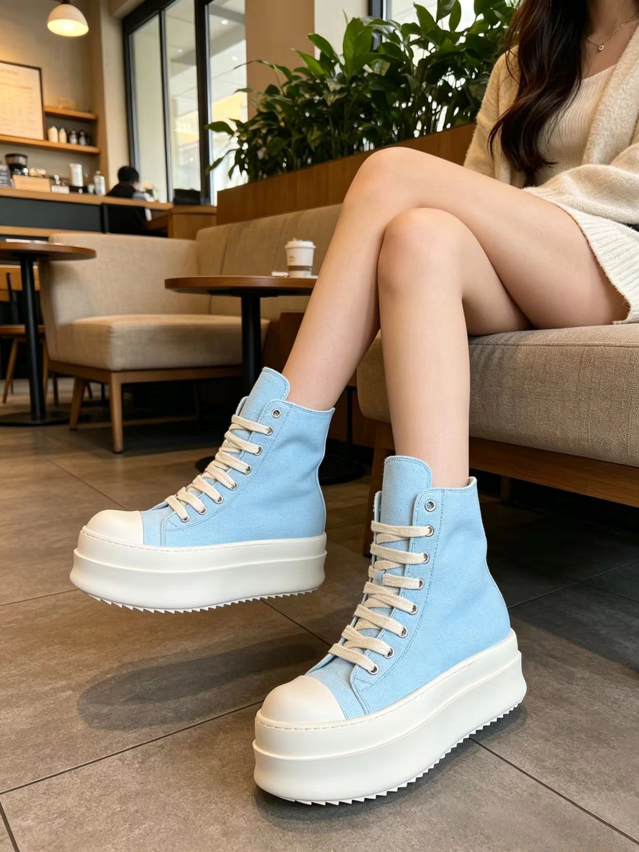Light Blue High Top Canvas Sne - Men'S Shoes To Increase Height 评论和价格